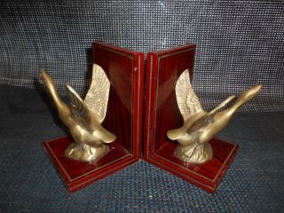 Old Vtg Solid Brass Goose Bookends Bird Geese Wildlife Book Ends Decor