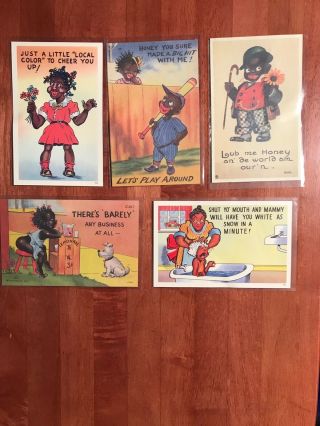Set Of 5 Vintage Unposted Black Memorabilia Americana Post Cards