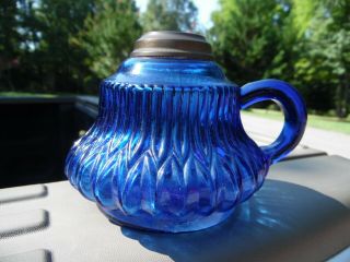 Antique Saphire Blue Finger Oil / Kerosene Lamp / Ida Pattern