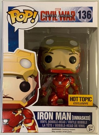 Vaulted Funko Pop Marvel Civil War Iron Man Unmasked Hot Topic Excl