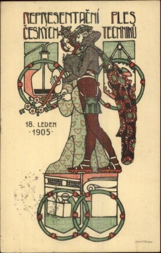 Expo? Art Deco Czech Representacni Ples Ceskych Techniku Leden 1905 Postcard