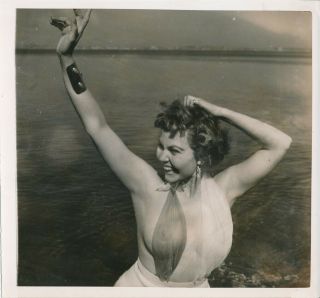 Simone Silva Orig.  1954 Buxom Cheesecake Press Photo Sheer Top In Cannes
