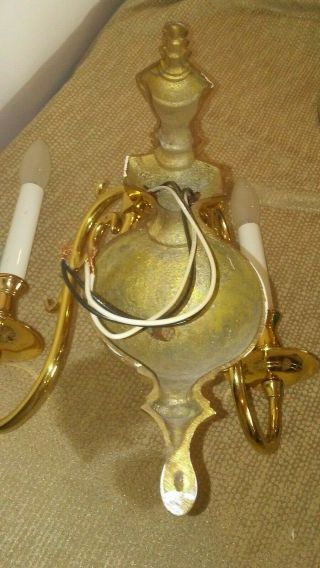Pair Williamsburg Style Brass 2 Light Electric Wall Sconces 4