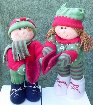 Avon Boy And Girl Carolers Vintage Christmas Figures Singing 2 Pc Set 13 "