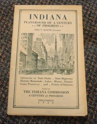 1933 Indiana Playground Of A Century Of Progress Exposition - State Map/brochure