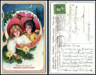 1910 Postcard " Wishing You A Merry Christmas " Children - N28