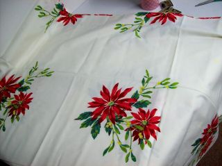 Vintage Christmas Tablecloth - Large Size Poinsettias
