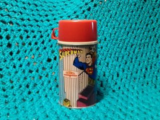 Rare 1967 Superman Metal Lunch Box Glass Thermos - Hero Comic Strip Great