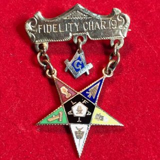 14k Vintage 1946 Masonic Order Of The Eastern Star Past Patron Pin.