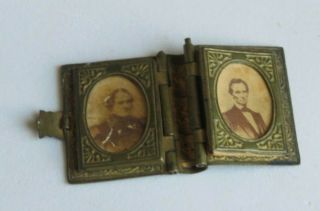 Antique Civil War Photo Locket Abe Lincoln Book Pocket Miniature (bb150)