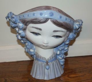 Very Large Lladro Head Of A Girl Vase Planter 10.  5 "