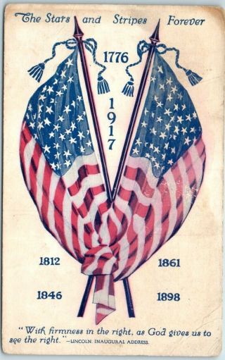 Vintage Wwi Patriotic Postcard U.  S.  Flag " Stars And Stripes Forever " W/ Cancel