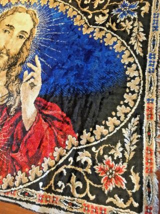 JESUS SACRED HEART Large Vintage Rug Carpet Wall Hanging Tapestry Christ 5