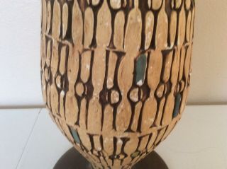 Mid Century Abstract Ceramic & Walnut Wood Vintage Table Lamp 31 1/2” 3