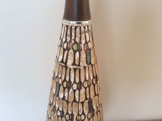 Mid Century Abstract Ceramic & Walnut Wood Vintage Table Lamp 31 1/2” 5