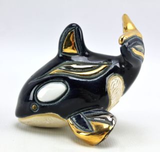 Rinconada Derosa Orca Killer Whale Figurine Ceramic Sculpture Gold Trim Uruguay
