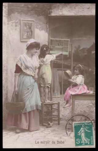 Set Of 4 Vintage Photo Postcard 1910s Mother Girls Housekeeper Teach