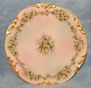 Vintage J.  P.  L.  France Floral Plate With Pastel Pink&green Background - 10 " Dia