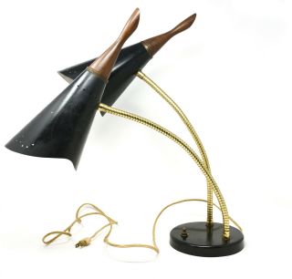 Mid Century Danish Modern Double Light Goose Neck Table Desk Lamp