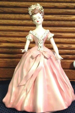 Rare Florence Ceramics Pasadena Calif.  " Denise " Lady Figurine,  Pink,  Gold 9 - 1/2 "