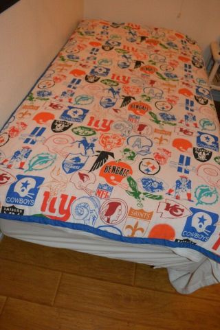 Vintage Handmade NFL Teams with Old Logos Quilted Twin Blanket 2