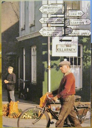 Irish Postcard Road Signs Market Place Kenmare Men Liam Blake Real Ireland 16