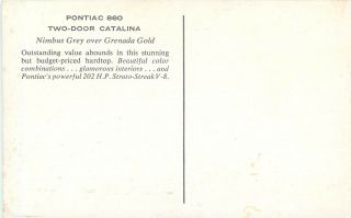 1956 Automobile Advertising Postcard Pontiac 860 Two - Door Catalina Grey & Gold 2
