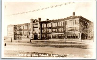 Pipestone,  Minnesota Rppc Real Photo Postcard High School Building,  Street View