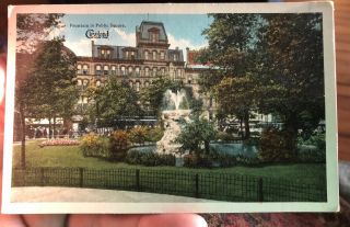 Vintage Souvenir Postcard Fountain In Public Square Cleveland Ohio Park Flowers