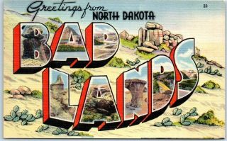 North Dakota Bad Lands Large Letter Postcard - Tichnor Linen C1940s