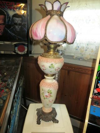 Large Vintage Fostoria Oil Lamp With Slag Glass? Shade
