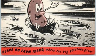 Vintage Wwii Pocatello Uso Hut Postcard " Heave Ho From Idaho " C1940s