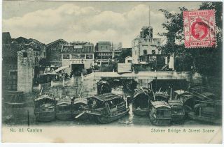 China 1910s Canton Shakee Bridge & Street Scene From Hong Kong