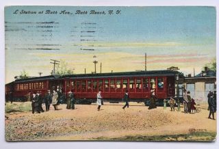 1907 Ny Postcard York City L Station Bath Ave Bath Beach Brooklyn Trains Rr