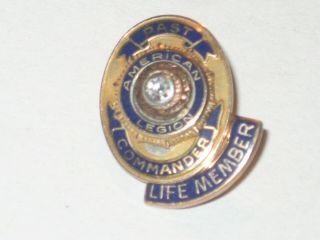 14k Past Commander,  Life Member American Legion Pin With A Diamond