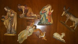 Anri Bernardi Holy Family 8 " Joseph,  Mary,  Shepherd,  Angel,  Jesus,  Baby,  Donkey