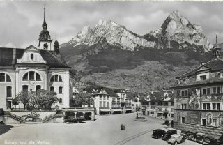 Old Postcard Schwyz Alps Of Central Switzerland Old Cars Unposted