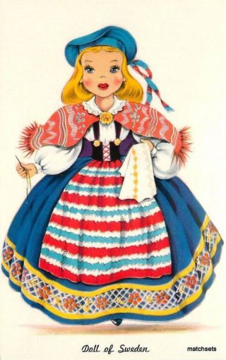 1950s Doll Of Sweden Tichnor Postcard 7621