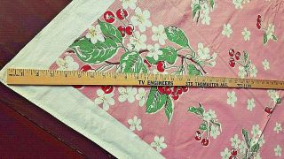 VTG Tablecloth Cotton RED Cherry PINK 1950s VIVID COLOR EXC Rare GORGEOUS 2
