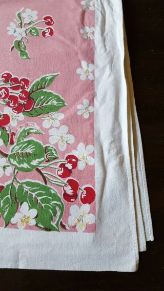 VTG Tablecloth Cotton RED Cherry PINK 1950s VIVID COLOR EXC Rare GORGEOUS 6