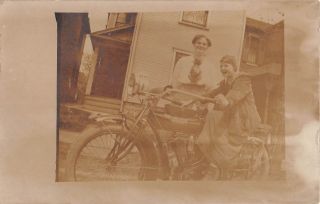C.  1910 Rppc Girl Riding Indian Motorcycle