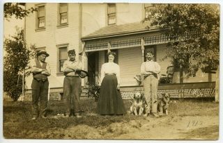 Rppc,  Family,  Father,  Mother,  Son,  Hired Hand Dogs,  Saxonburg,  Pennsylvania 1913