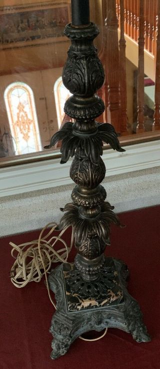 Ornate Vintage Brass Finish Metal & Marble Base Table Lamp 32”