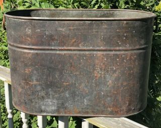 Antique Kreamer Tin & Copper Container Trough Ice Tub Double Handles No Lid