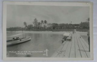 Mexico Veracruz Muelle De La Isla De Sacrificios Rppc Postcard Vintage View