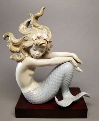 Lladro " Illusion " 1413 Sitting Mermaid Figurine With Base - Spain -