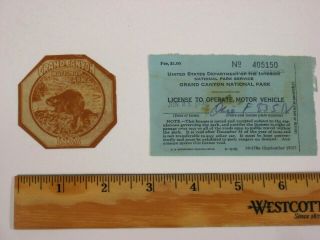 Vintage 1938 Grand Canyon National Park Entrance Permit Sticker & Driver License