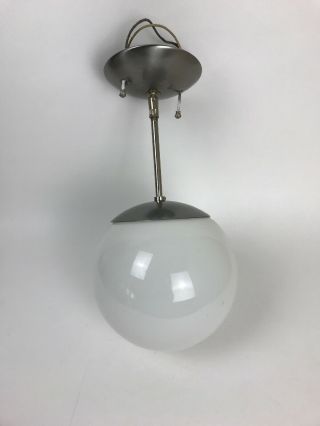 Vtg Mid Century Modern White Glass Globe Orb Hanging Ceiling Light Pendant Lamp