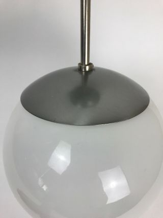 Vtg Mid Century Modern White Glass Globe Orb Hanging Ceiling Light Pendant Lamp 3