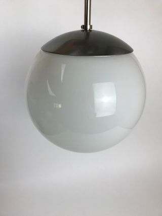 Vtg Mid Century Modern White Glass Globe Orb Hanging Ceiling Light Pendant Lamp 4